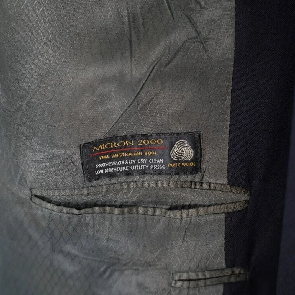 Hart Schaffner Marx Micron 2000 Wool Blue 2‎ Button Suit Jacket / Blazer 48L